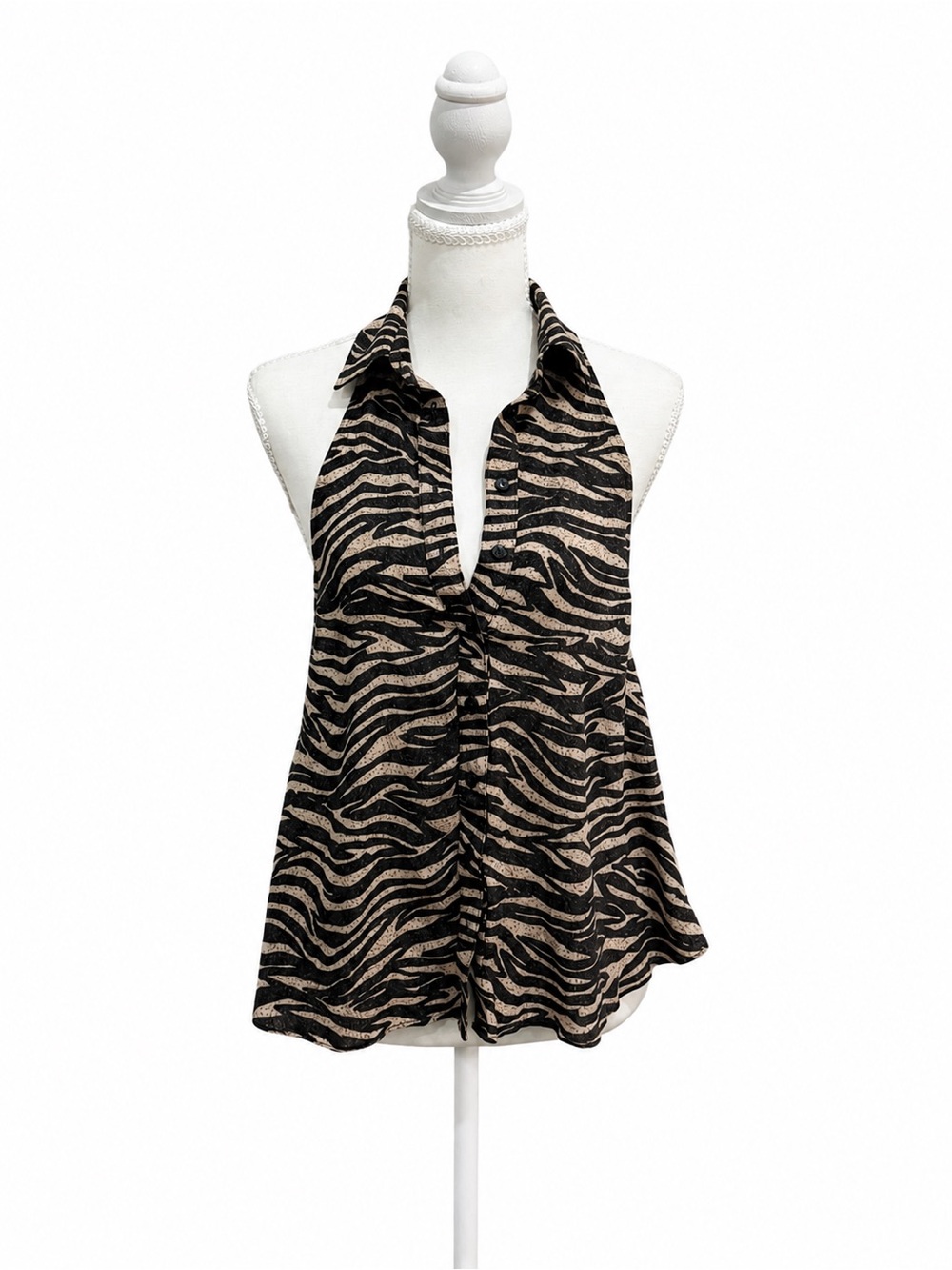 Free People XS Zebra Print Sleeveless Button Front Blouse Top